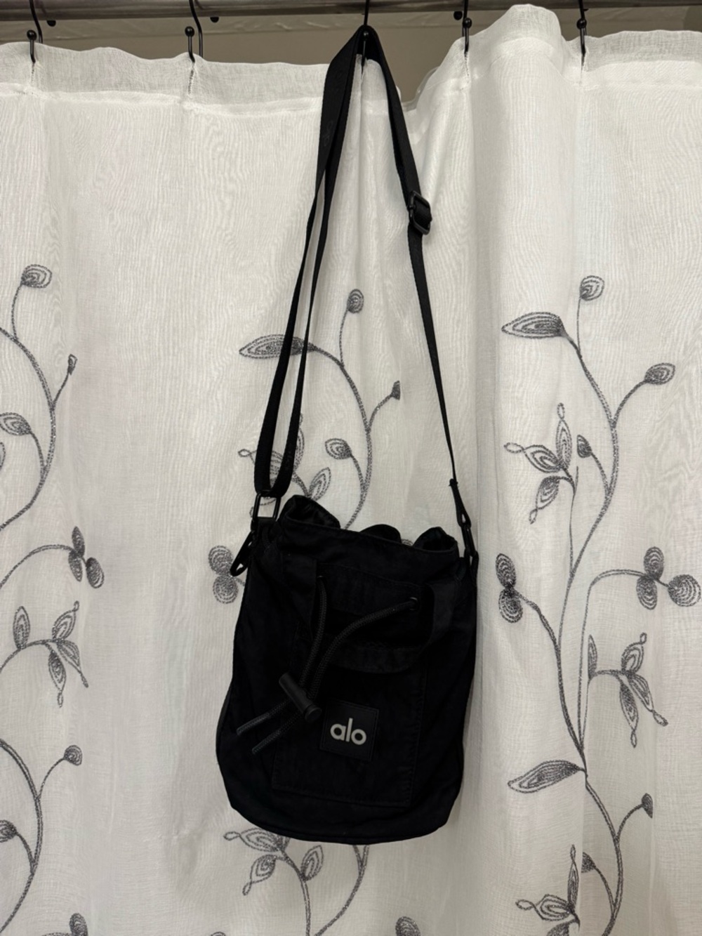 ALO Yoga Black Canvas Drawstring Crossbody Bag